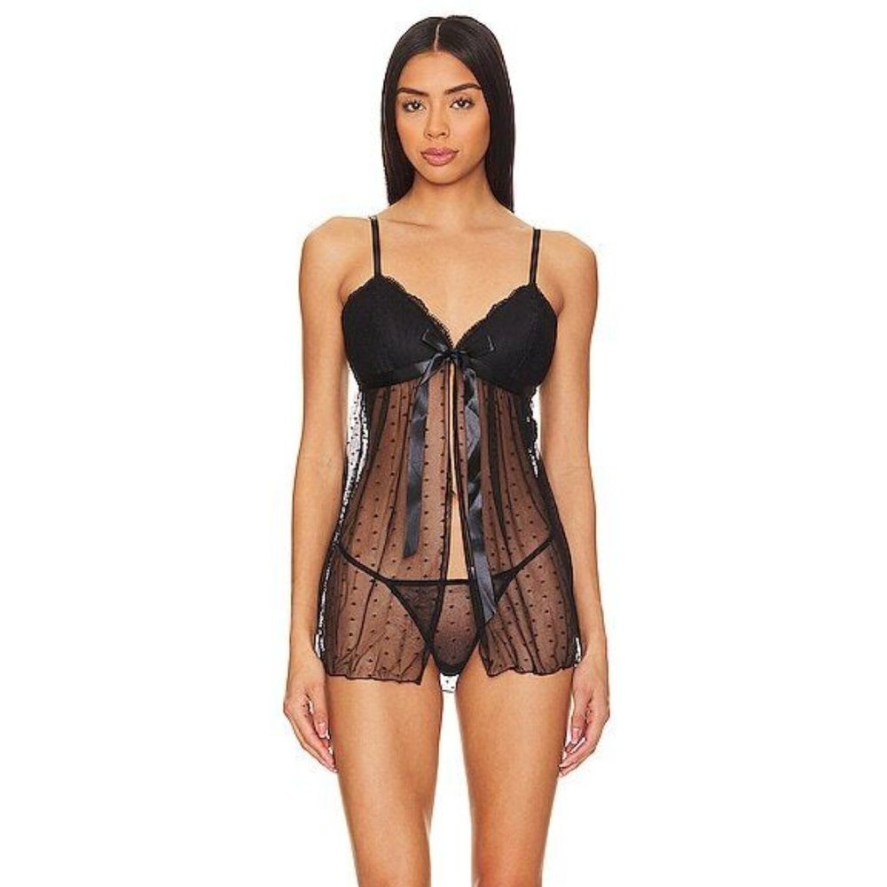 Flora Black Babydoll and Thong Set